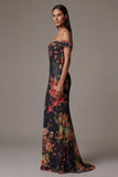 Robe noire à fleurs découpées à épaules découpées