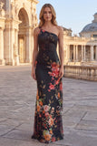 Robe noire à fleurs sirène imprimée à une épaule