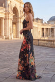 Robe noire à fleurs sirène imprimée à une épaule