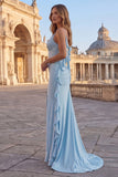 Robe de bal longue sirène à bretelles fines perlées roses avec volants