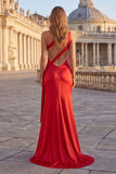 Robe de bal longue de promo sirène rose à une épaule froncée avec fente