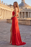 Robe de bal longue de promo sirène rose à une épaule froncée avec fente