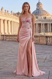 Corset rose à fleurs froncés longue robe de bal avec cape latérale