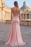 Corset rose à fleurs froncés longue robe de bal avec cape latérale