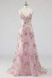 Robe de bal longue robe de bal à bretelles fines rose pailletée en sequins roses A