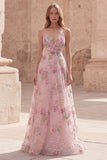 Robe de bal longue robe de bal à bretelles fines rose pailletée en sequins roses A