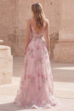 Robe de bal longue robe de bal à bretelles fines rose pailletée en sequins roses A