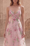 Robe de bal longue robe de bal à bretelles fines rose pailletée en sequins roses A