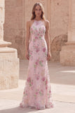 Robe longue de bal en forme de paillettes roses scintillantes