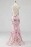 Robe longue de bal en forme de paillettes roses scintillantes