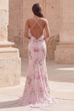 Robe longue de bal en forme de paillettes roses scintillantes
