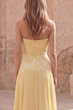 Robe de bal longue plissée à la ligne A sans bustier florale