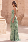 Robe de bal longue de bal à volants en sirène vert sauge à sequins