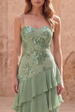 Robe de bal longue de bal à volants en sirène vert sauge à sequins