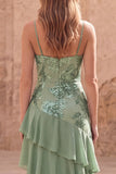 Robe de bal longue de bal à volants en sirène vert sauge à sequins