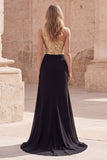 Robe de bal longue sirène à une épaule dorée et noire scintillante avec fente