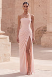 Robe de soirée longue rose clair bustier froissée avec fente