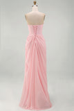 Robe de soirée longue rose clair bustier froissée avec fente