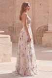 Robe de bal de bal sans bretelles en ivoire à fleurs, longue ligne A, avec fente