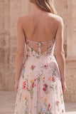 Robe de bal de bal sans bretelles en ivoire à fleurs, longue ligne A, avec fente
