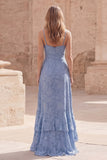Robe longue de mariage à fentes de mariage en A Line Bleu poussiéreux