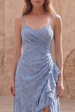 Robe longue de mariage à fentes de mariage en A Line Bleu poussiéreux