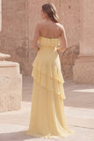Robe longue de mariage jaune bretelle à volants A Line