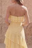 Robe longue de mariage jaune bretelle à volants A Line