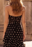 Robe longue de bal à pois noirs à pois à pois, corset à volants et à volants