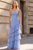 Robe longue de bal à pois noirs à pois à pois, corset à volants et à volants