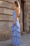 Robe longue de bal à pois noirs à pois à pois, corset à volants et à volants