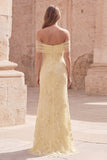 Robe de bal longue sirène jaune dénudée avec broderie florale