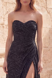 Robe de bal longue longue de bal noire scintillante, ligne en A, perlée et fente