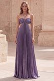 Robe longue de bal de promo longue robe de bal en ligne A violette à dos nu creusée