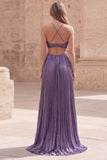 Robe longue de bal de promo longue robe de bal en ligne A violette à dos nu creusée