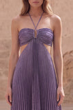Robe longue de bal de promo longue robe de bal en ligne A violette à dos nu creusée