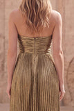 Robe de bal longue de bal dorée foncée, ligne A, froncée, sans manches