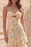 Robe longue de bal à volants jaune fleur jaune Sirène