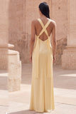 Robe longue en satin sans manches à bretelles jaunes