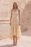 Robe midi fleurie jaune A-Line Sweetheart avec des appliqués