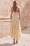 Robe midi fleurie jaune A-Line Sweetheart avec des appliqués