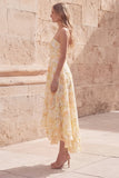 Robe midi fleurie jaune A-Line Sweetheart avec des appliqués