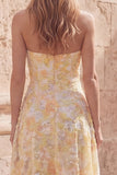 Robe midi fleurie jaune A-Line Sweetheart avec des appliqués