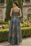 Bleu paon A Line Squad Shaure Tenue formelle asymétrique