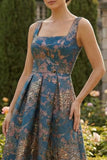Bleu paon A Line Squad Shaure Tenue formelle asymétrique
