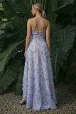 Robe formelle florale bustier Asymmetrical A Line Purple clair