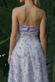 Robe formelle florale bustier Asymmetrical A Line Purple clair
