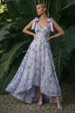 Robe formelle longue à fleurs A en ligne violet clair avec nœuds