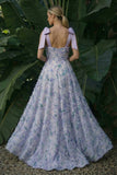 Robe formelle longue à fleurs A en ligne violet clair avec nœuds