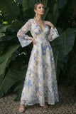 Robe formelle à manches longues à manches longues à manches florales à col en V